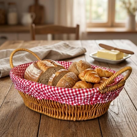 Oval Hasır Ekmeklik Sepeti – Kumaş Astarlı Dekoratif Sofra & Kahvaltı Ekmek Sepeti - Açık Renk
