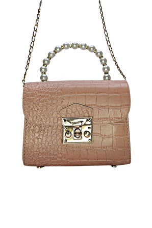 Vos Versa Kadın Gold Zincir Askılı El ve Omuz Çanta Krokodil Desenli 
