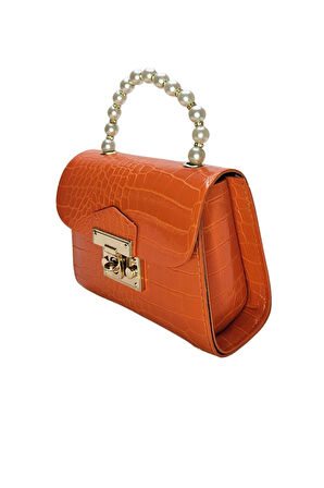 Vos Versa Kadın Gold Zincir Askılı El ve Omuz Çanta Krokodil Desenli 