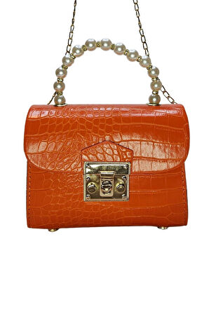 Vos Versa Kadın Gold Zincir Askılı El ve Omuz Çanta Krokodil Desenli 