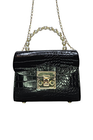 Vos Versa Kadın Gold Zincir Askılı El ve Omuz Çanta Krokodil Desenli 
