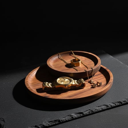 2'li Doğal Akasya Ahşap Yuvarlak Servis Tabağı ve Çerezlik Seti – 12 cm ve 15 cm Kahvaltılık, Sosluk ve Sunum Kasesi (İkili Takım)