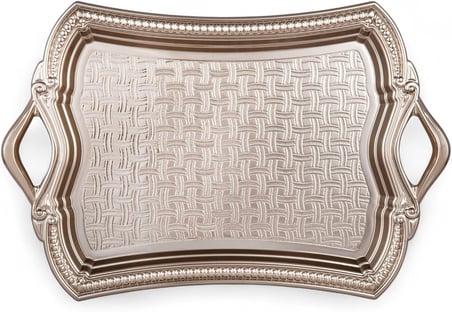 Osmanlı Motifli Dikdörtgen Metal Servis Tepsisi – Kulplu 2 Kişilik Sunum Tepsisi, 37 x 23 cm, 373 g, Gold ve Gümüş Renk Seçeneği (Gümüş Rengi)
