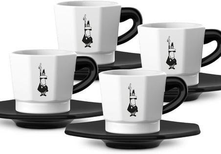 4'lü Espresso Fincan Seti - Sekizgen Tasarım - Siyah Beyaz Karma Renk - Porselen