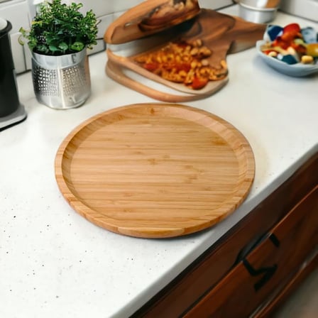Bambu Lüx Yuvarlak Servis 25 * 25cm, Bambu Sunumluk & Çerezlik Yuvarlak Sunum Tabağı, Sunum Tabağı