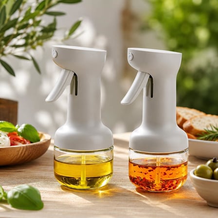 2’li 280 ml Cam Sprey Yağlık Seti, Tetikli Püskürtmeli Yağ ve Sirke Şişesi, Salata Mutfak ve Airfryer Kullanımına Uygun