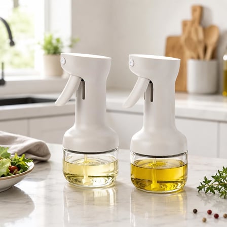 2’li 280 ml Cam Sprey Yağlık Seti, Tetikli Püskürtmeli Yağ ve Sirke Şişesi, Salata Mutfak ve Airfryer Kullanımına Uygun