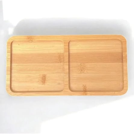 2 Bölmeli Doğal Bambu İkram Tepsisi - Kahve ve Atıştırmalık Sunum Tabağı - Kurabiye ve Çay Servisliği (23x12 cm)