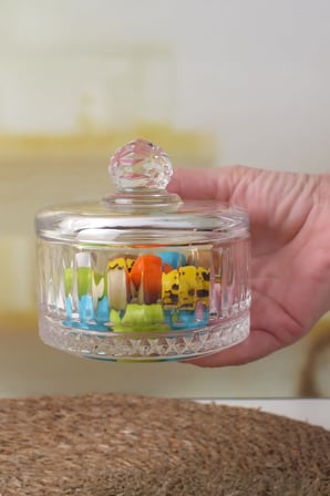 Lüx Kristal Kapaklı Cam Şekerlik & Cam Lokumluk, Kesme Cam Lüx Şekerlik 10cm*10.5cm - (4 MODEL) (06646)