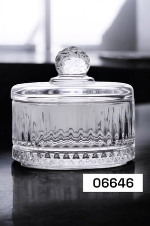 Lüx Kristal Kapaklı Cam Şekerlik & Cam Lokumluk, Kesme Cam Lüx Şekerlik 10cm*10.5cm - (4 MODEL) (06646)