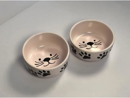 Seramik Kase Kedi Mama Su Kabı Pembe Renk 2'li