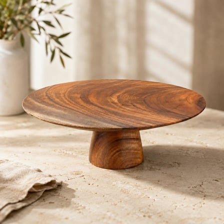 Akasya Ahşap Ayaklı Pasta Standı, 33 cm Yuvarlak Kek ve Tatlı Sunum Tabağı