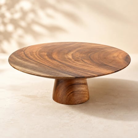 Akasya Ahşap Ayaklı Pasta Standı, 33 cm Yuvarlak Kek ve Tatlı Sunum Tabağı