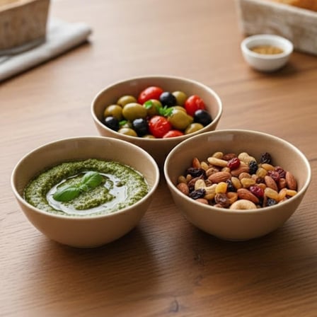 3'lü Karamel Kahve Seramik Kase Seti, Özel Çatlak Dokulu (Crackle) Tasarım Çerezlik ve Sosluk, Modern Stoneware Kahvaltılık Sunum Kasesi, Derin ve Şık Meze Tabağı Takımı (Bej/Kahve)