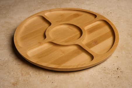 Bambu 5 Bölmeli Kahvaltı ve Çerez Sunum Tabağı, 28 cm Kahvaltı ve Çerez Tabağı 5 Bölmeli Doğal Bambu, Bambu Sunum Tabağı,Velor Home.