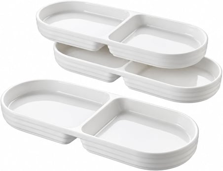 2 Bölmeli Porselen Çerezlik 3’lü Set, 25,2 × 10 × 2,3 cm, Beyaz Oval Kuruyemiş ve Kuru Meyve Tabağı, Kahvaltılık Zeytinlik, Meze Sos ve Atıştırmalık Sunum Tabağı, 3 Adet