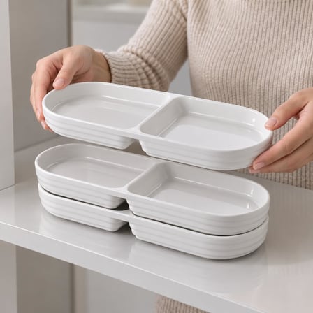 2 Bölmeli Porselen Çerezlik 3’lü Set, 25,2 × 10 × 2,3 cm, Beyaz Oval Kuruyemiş ve Kuru Meyve Tabağı, Kahvaltılık Zeytinlik, Meze Sos ve Atıştırmalık Sunum Tabağı, 3 Adet