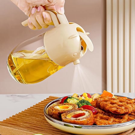 Sprey Yağlık ve Yağdanlık, Cam Hazneli 2’si 1 Arada Yağ Püskürtücü ve Dökücü, 600 ml, Krem