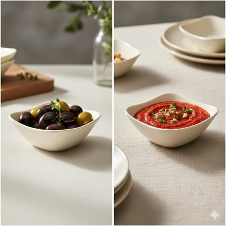 Şık Tasarımlı 3’lü Krem Sunum Kasesi – 10 cm Kare Form, Servis ve Kahvaltılık Kase Seti