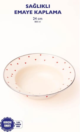 Emaye Cupid Çukur Makarna Salata Tabağı