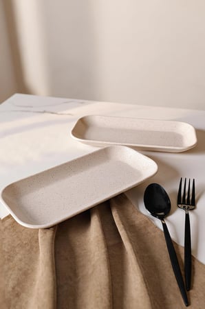 Mat Krem Pergamon Kayık Tabak 26 Cm 2 Adet 040