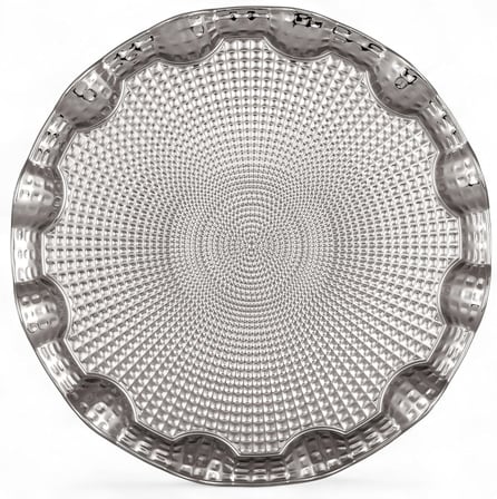 Osmanlı Motifli Yuvarlak Metal Servis Tepsisi – 6 Kişilik Sunum Tepsisi, 35 cm, 495 g, Gold ve Gümüş Renk Seçeneği (Gümüş Grisi)