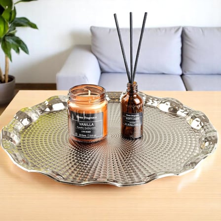 Osmanlı Motifli Yuvarlak Metal Servis Tepsisi – 6 Kişilik Sunum Tepsisi, 35 cm, 495 g, Gold ve Gümüş Renk Seçeneği (Gümüş Grisi)