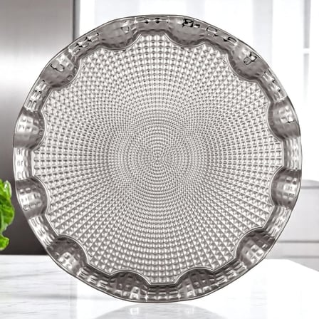 Osmanlı Motifli Yuvarlak Metal Servis Tepsisi – 6 Kişilik Sunum Tepsisi, 35 cm, 495 g, Gold ve Gümüş Renk Seçeneği (Gümüş Grisi)