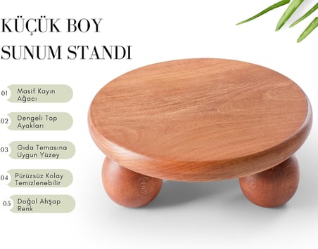 El Yapımı Ahşap Top Ayaklı Sunum Standı Tabağı Tahtası - Küçük Boy Sunumluk 20 x 20 kucuksunumtahtası