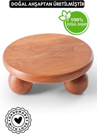 El Yapımı Ahşap Top Ayaklı Sunum Standı Tabağı Tahtası - Küçük Boy Sunumluk 20 x 20 kucuksunumtahtası