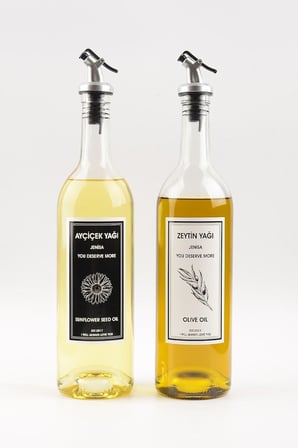 2'li 750 Ml Akıtmaz Şeffaf Zeytinyağı Sıvıyağ Şişesi Cam Yağdanlık Akıtıcılı Yağlık 750ml