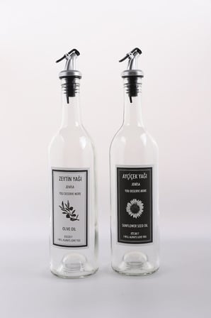 2'li 750 Ml Akıtmaz Şeffaf Zeytinyağı Sıvıyağ Şişesi Cam Yağdanlık Akıtıcılı Yağlık 750ml