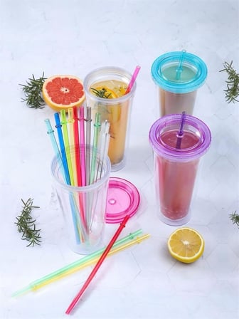 Stanley Quencher ile Uyumlu Premium Tritan Pipet Seti, 30 cm Ekstra Uzun, 10 mm Genişlik, Renkli, 4 Adet Pipet, 1 Temizleme Fırçası Dahil, BPA İçermez, Kırılmaz