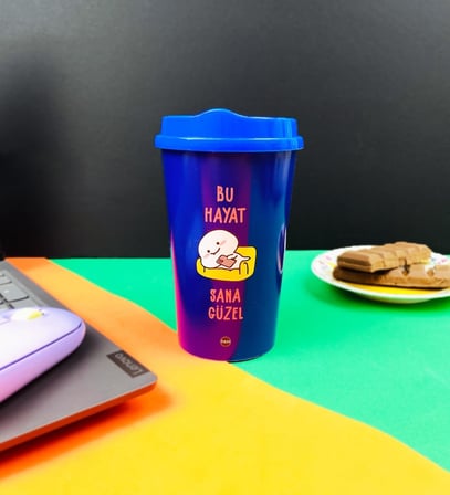 2'Li Bu Hayat Sana Güzel Tasarımlı Plastik Kahve Bardağı