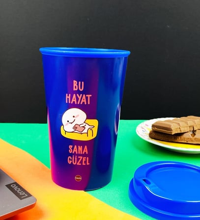 2'Li Bu Hayat Sana Güzel Tasarımlı Plastik Kahve Bardağı