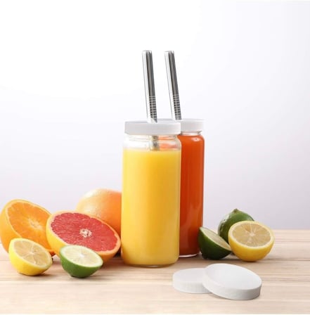 1 Adet 480Ml (Pipet Ve 2 Kapaklı) Cam Bardak, Hava Geçirmez Kapak, Meyve Suyu, Boba, Smoothie,Şeffaf