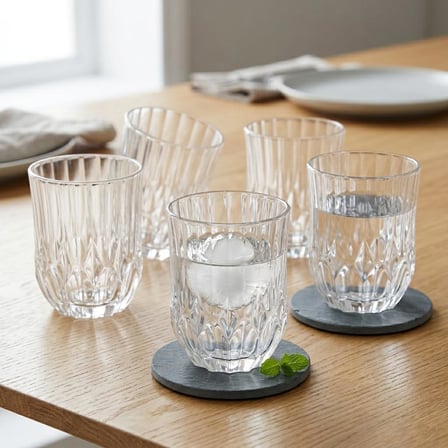 6'lı Kesme Kristal Desenli Cam Bardak Seti - Klasik Tasarım Su, Meşrubat ve Viski Bardağı Takımı (315 ml)