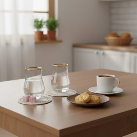 Lüks Kahve Yanı Su Bardağı - 6'lı Set - Kristal Kesim Cam Likör Bardağı - Ayaklı Şık Sunum Bardağı - Kahve Yanı İkramlığı 60 ml