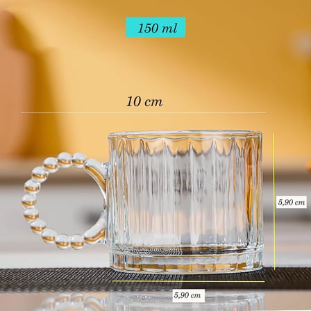 Kristal Cam Bardak Seti, 300ml, 6 Parça, Boncuk Kulplu