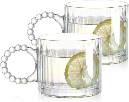 Kristal Cam Bardak Seti, 300ml, 6 Parça, Boncuk Kulplu