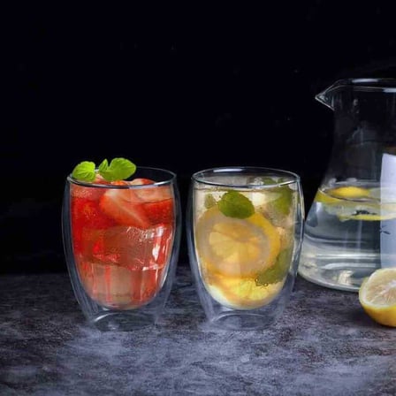Çift Cidarlı Borosilikat Cam Kupa, Şeffaf, 350ml, Kulpsuz
