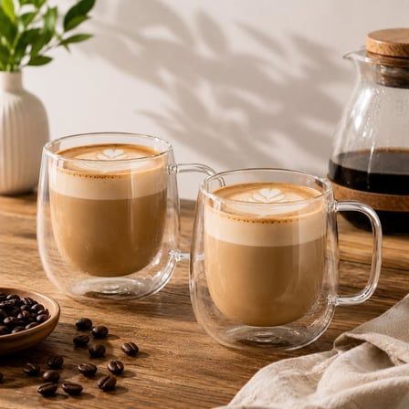 Çift Cidarlı Cam Kupa Bardak 250 ML – Isı Yalıtımlı Latte, Kahve ve Çay Bardağı – 2’li Set