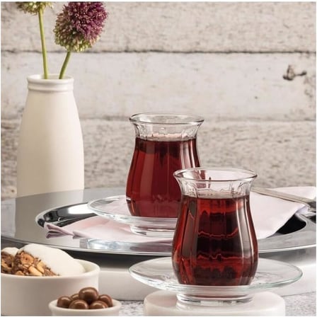 Çay Bardağı 6 Lı 145 cc Tombul İnce Ağızlı Çay Keyfi Bardağı Çizgili Cam Bardak