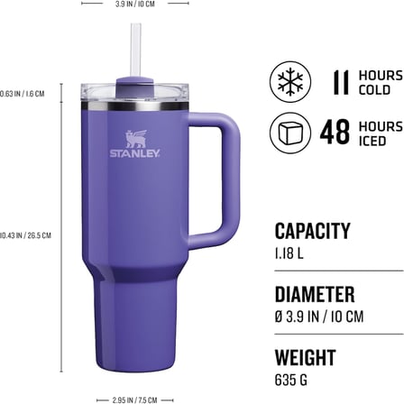 Quencher H2.0 FlowState Pipetli Termos Bardak 1.18 Litre - Parlak Mor (Dahlia Shimmer) | Paslanmaz Çelik