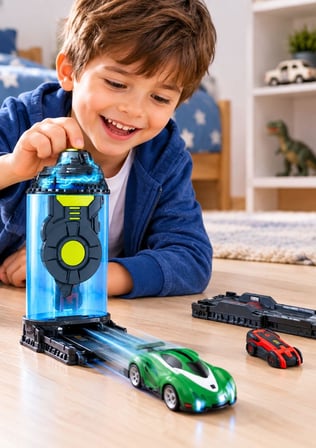 Micro Chargers Çarpışma Yarış Arabaları Pisti ve Micro-Jet Araba Fırlatıcı