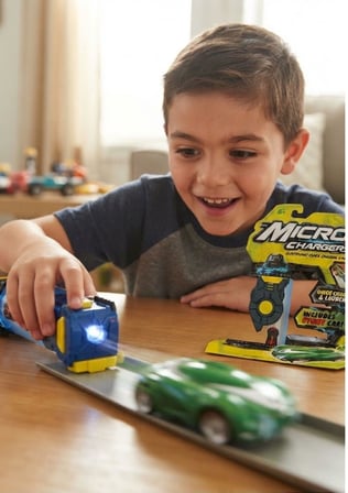 Micro Chargers Çarpışma Yarış Arabaları Pisti ve Micro-Jet Araba Fırlatıcı