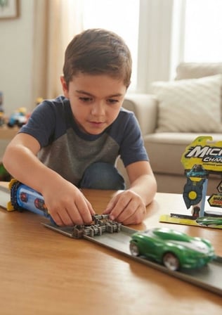 Micro Chargers Çarpışma Yarış Arabaları Pisti ve Micro-Jet Araba Fırlatıcı