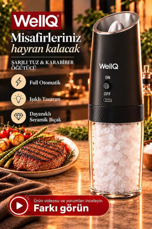 Şarjlı Işıklı Full Otomatik Yeni Nesil Tuz Karabiber Değirmeni Baharat Öğütücü