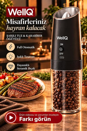 Şarjlı Işıklı Full Otomatik Yeni Nesil Tuz Karabiber Değirmeni Baharat Öğütücü