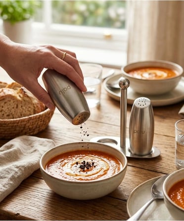 Standlı Tuzluk ve Biberlik Seti, Paslanmaz Çelik, Metalik Gümüş, 100 ml